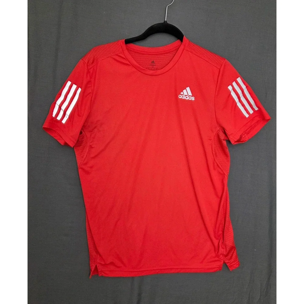 Adidas Aeroready Mens Short Sleeve Running Shirt Orange Reflective Stripes Med